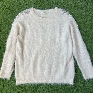 Women’s White Sweater with beaded shoulder detail